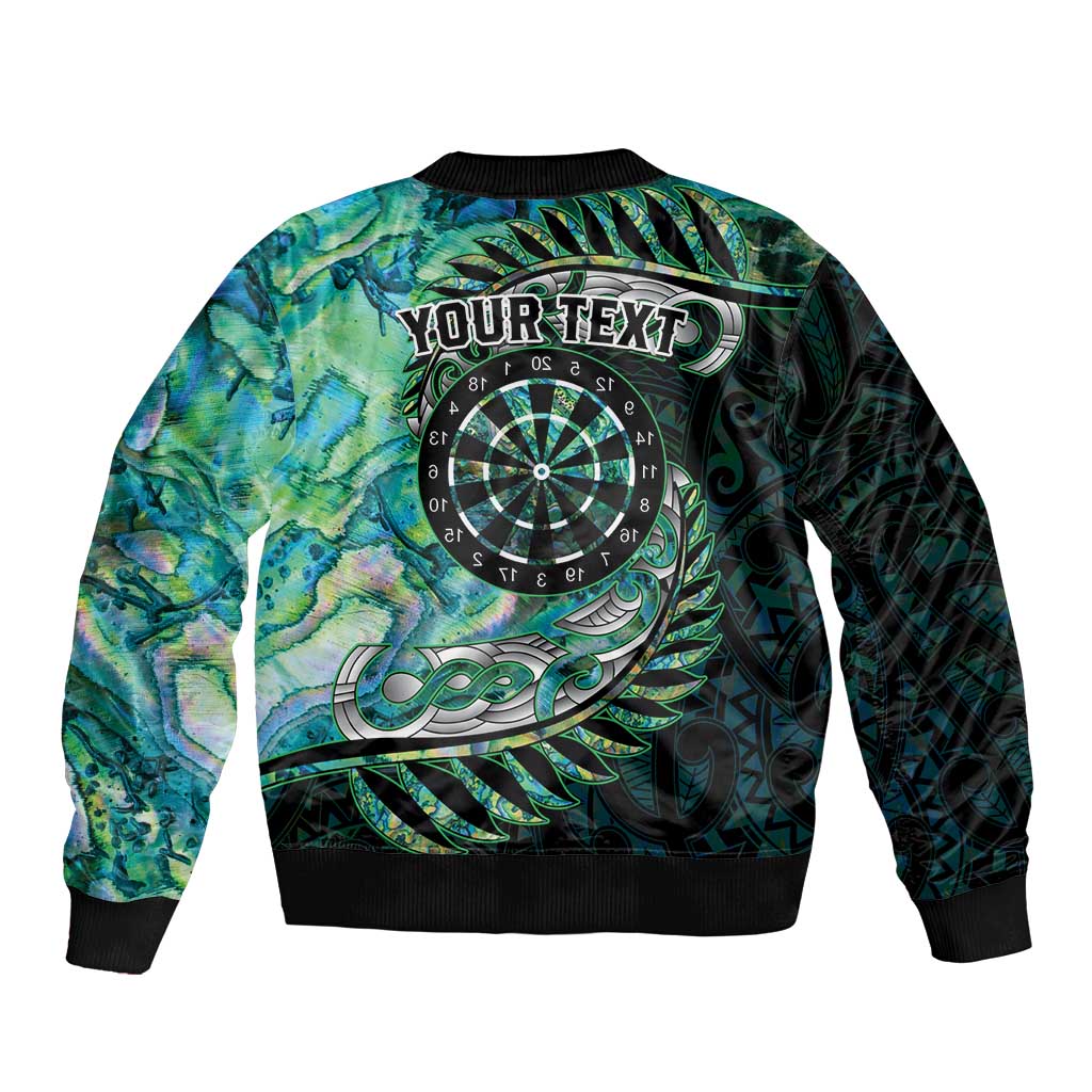 New Zealand Darts Personalised Sleeve Zip Bomber Jacket Aotearoa Silver Fern Green Papua Shell Spirit LT9 - Polynesian Pride