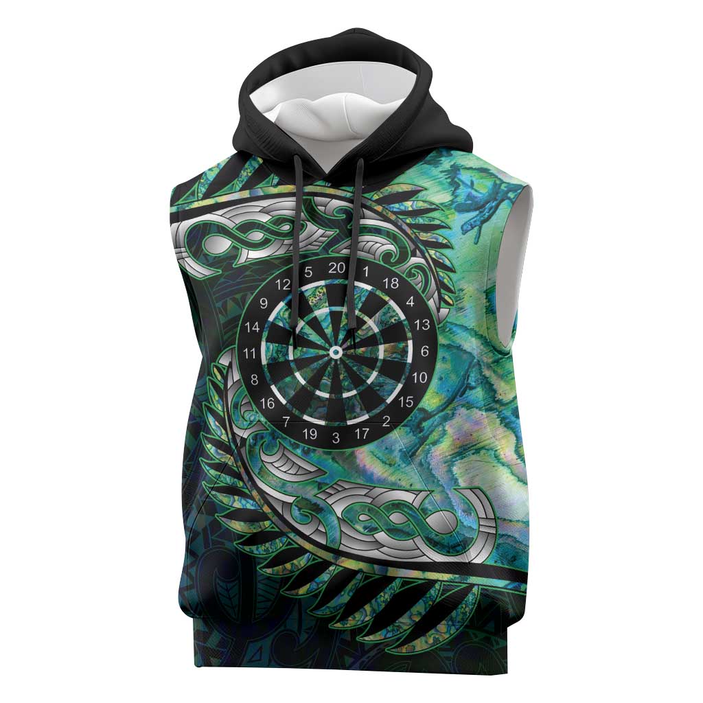 New Zealand Darts Personalised Sleeveless Hoodie Aotearoa Silver Fern Green Papua Shell Spirit LT9 Green - Polynesian Pride