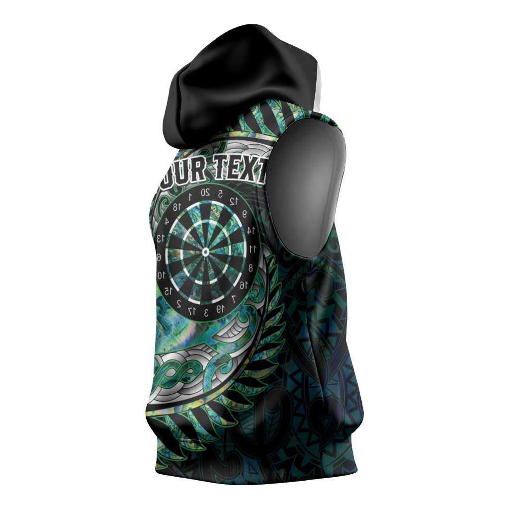 New Zealand Darts Personalised Sleeveless Hoodie Aotearoa Silver Fern Green Papua Shell Spirit LT9 - Polynesian Pride