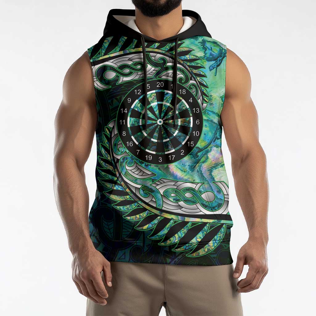 New Zealand Darts Personalised Sleeveless Hoodie Aotearoa Silver Fern Green Papua Shell Spirit LT9 - Polynesian Pride