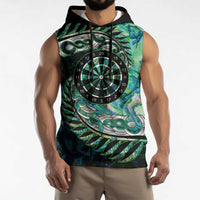 New Zealand Darts Personalised Sleeveless Hoodie Aotearoa Silver Fern Green Papua Shell Spirit LT9 - Polynesian Pride