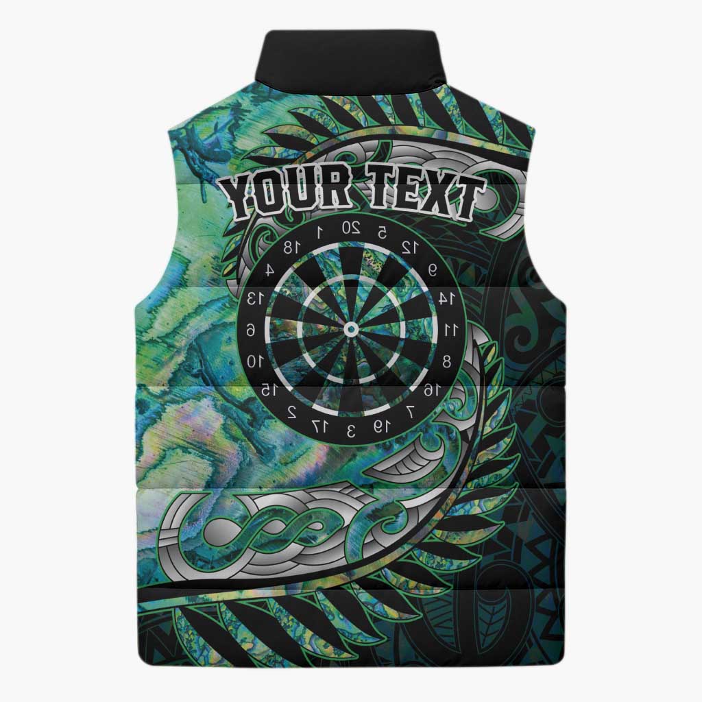 New Zealand Darts Personalised Sleeveless Puffer Jacket Aotearoa Silver Fern Green Papua Shell Spirit LT9 - Polynesian Pride