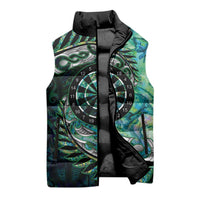 New Zealand Darts Personalised Sleeveless Puffer Jacket Aotearoa Silver Fern Green Papua Shell Spirit LT9 - Polynesian Pride