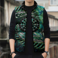 New Zealand Darts Personalised Sleeveless Puffer Jacket Aotearoa Silver Fern Green Papua Shell Spirit LT9 - Polynesian Pride