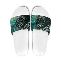 New Zealand Darts Personalised Slide Sandals Aotearoa Silver Fern Green Papua Shell Spirit LT9 Green - Polynesian Pride