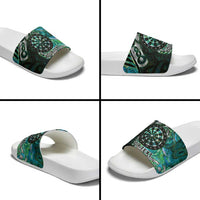 New Zealand Darts Personalised Slide Sandals Aotearoa Silver Fern Green Papua Shell Spirit LT9 - Polynesian Pride