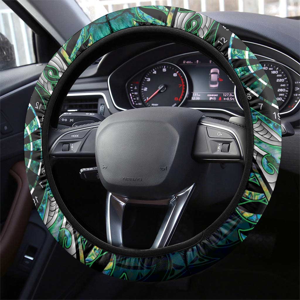 New Zealand Darts Steering Wheel Cover Aotearoa Silver Fern Green Papua Shell Spirit LT9 - Polynesian Pride
