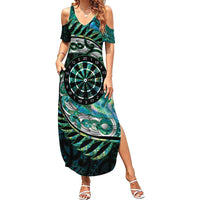 New Zealand Darts Personalised Summer Maxi Dress Aotearoa Silver Fern Green Papua Shell Spirit LT9 Women Green - Polynesian Pride