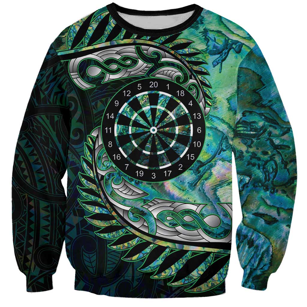 New Zealand Darts Personalised Sweatshirt Aotearoa Silver Fern Green Papua Shell Spirit LT9 Unisex Green - Polynesian Pride
