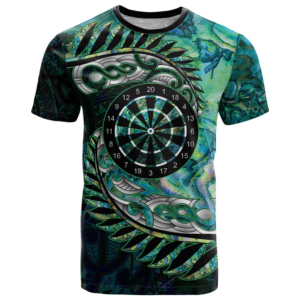 New Zealand Darts Personalised T Shirt Aotearoa Silver Fern Green Papua Shell Spirit LT9 Green - Polynesian Pride