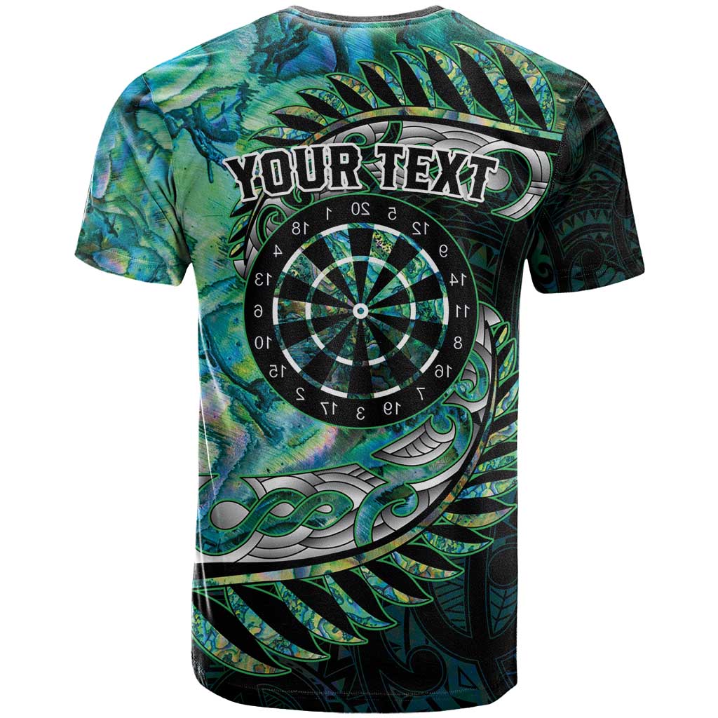 New Zealand Darts Personalised T Shirt Aotearoa Silver Fern Green Papua Shell Spirit LT9 - Polynesian Pride