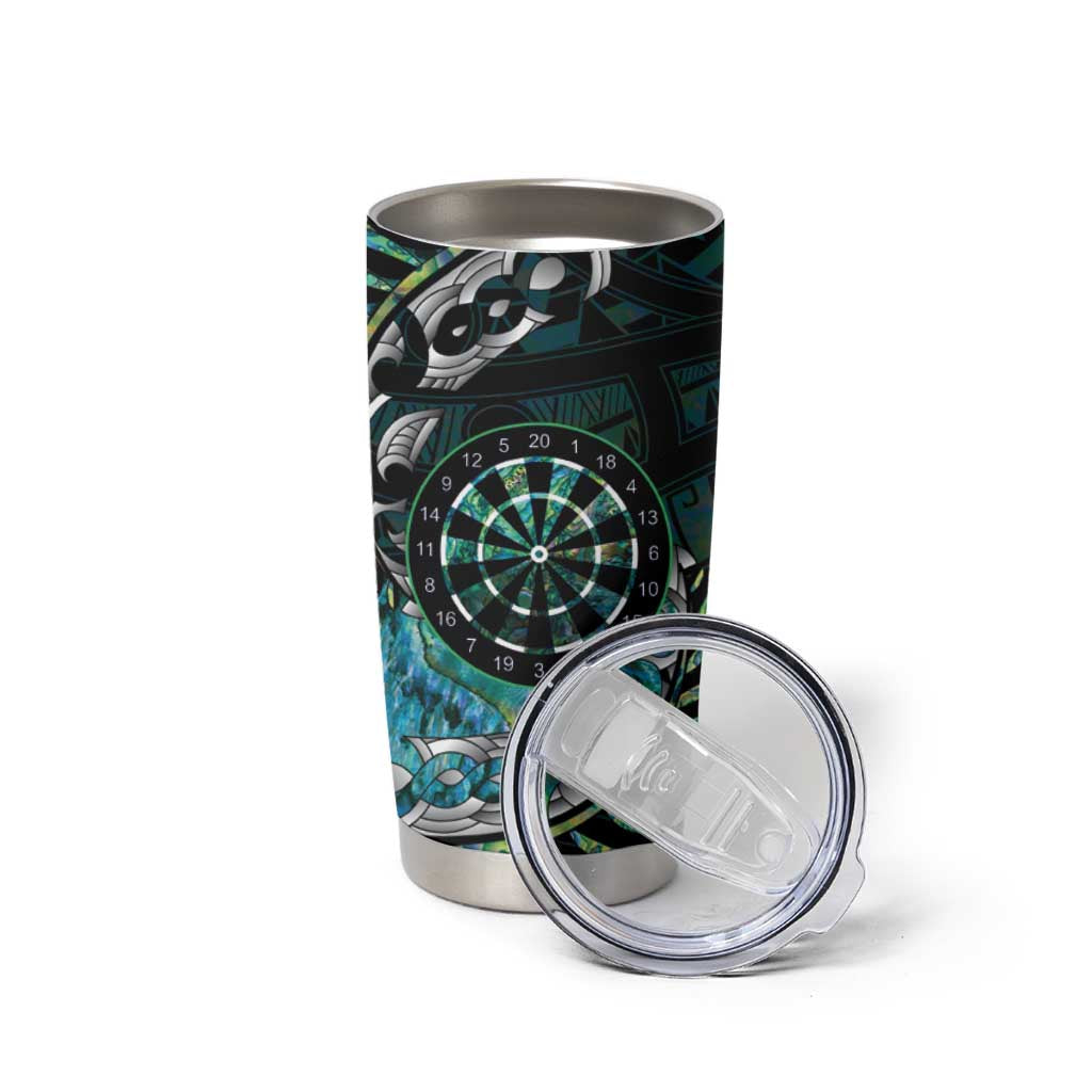 New Zealand Darts Personalised Tumbler Cup Aotearoa Silver Fern Green Papua Shell Spirit LT9 - Polynesian Pride