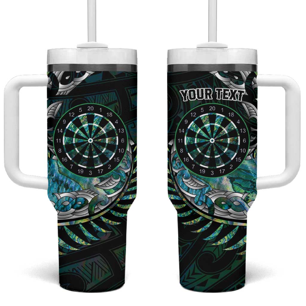 New Zealand Darts Personalised Tumbler With Handle Aotearoa Silver Fern Green Papua Shell Spirit LT9 One Size: 40 oz Green - Polynesian Pride