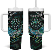 New Zealand Darts Personalised Tumbler With Handle Aotearoa Silver Fern Green Papua Shell Spirit LT9 One Size: 40 oz Green - Polynesian Pride