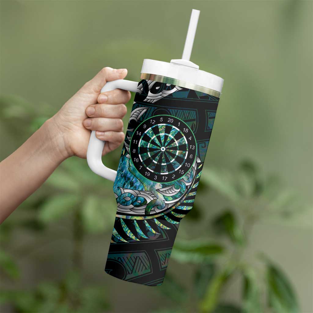 New Zealand Darts Personalised Tumbler With Handle Aotearoa Silver Fern Green Papua Shell Spirit LT9 - Polynesian Pride