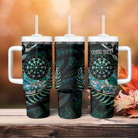 New Zealand Darts Personalised Tumbler With Handle Aotearoa Silver Fern Green Papua Shell Spirit LT9 - Polynesian Pride