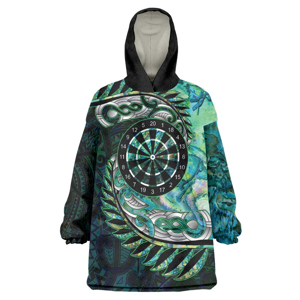 New Zealand Darts Personalised Wearable Blanket Hoodie Aotearoa Silver Fern Green Papua Shell Spirit LT9 One Size Green - Polynesian Pride