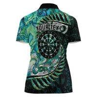 New Zealand Darts Personalised Women Polo Shirt Aotearoa Silver Fern Green Papua Shell Spirit LT9 - Polynesian Pride
