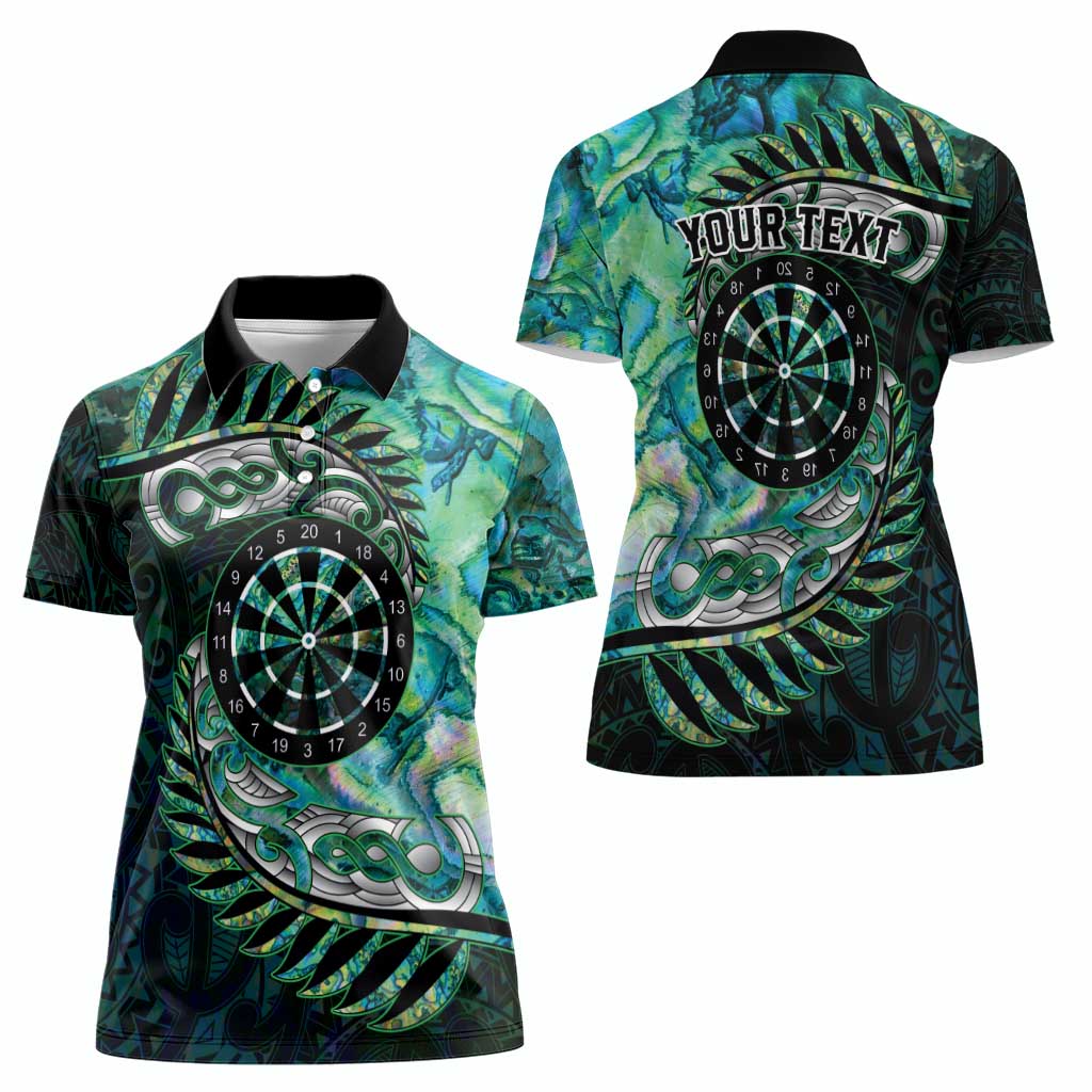 New Zealand Darts Personalised Women Polo Shirt Aotearoa Silver Fern Green Papua Shell Spirit LT9 - Polynesian Pride