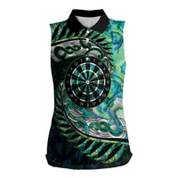New Zealand Darts Personalised Women Sleeveless Polo Shirt Aotearoa Silver Fern Green Papua Shell Spirit LT9 Female Green - Polynesian Pride