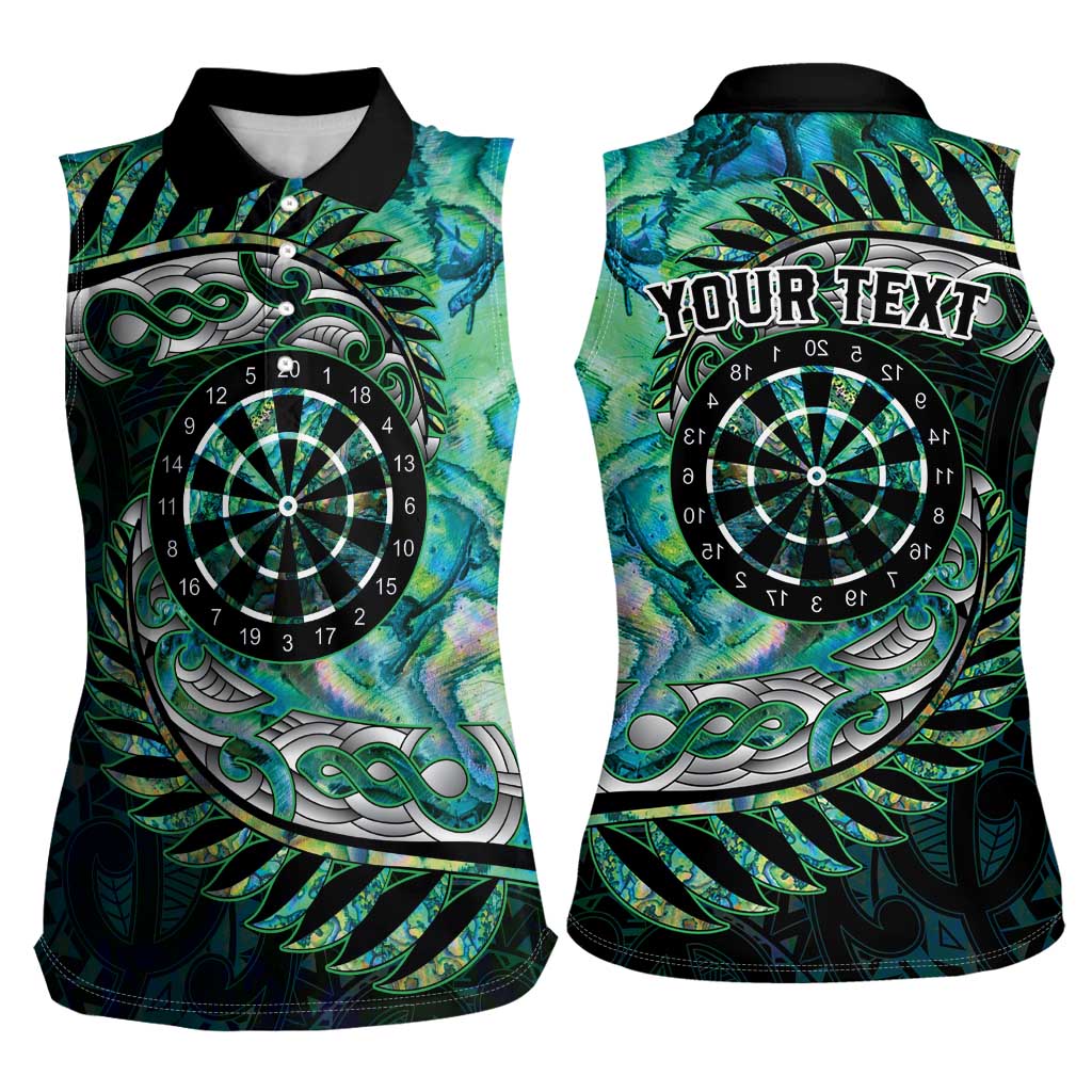 New Zealand Darts Personalised Women Sleeveless Polo Shirt Aotearoa Silver Fern Green Papua Shell Spirit LT9 - Polynesian Pride