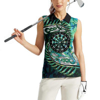 New Zealand Darts Personalised Women Sleeveless Polo Shirt Aotearoa Silver Fern Green Papua Shell Spirit LT9 - Polynesian Pride