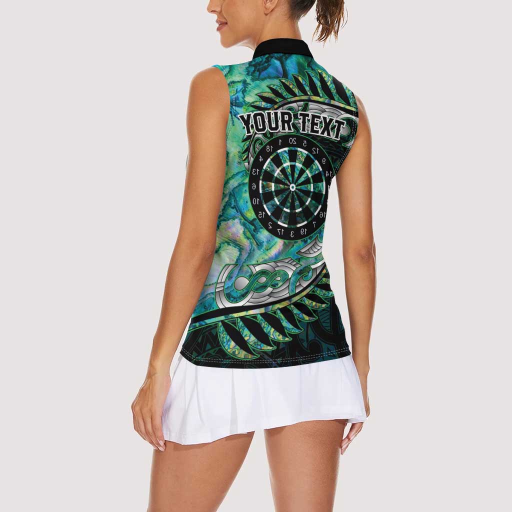 New Zealand Darts Personalised Women Sleeveless Polo Shirt Aotearoa Silver Fern Green Papua Shell Spirit LT9 - Polynesian Pride