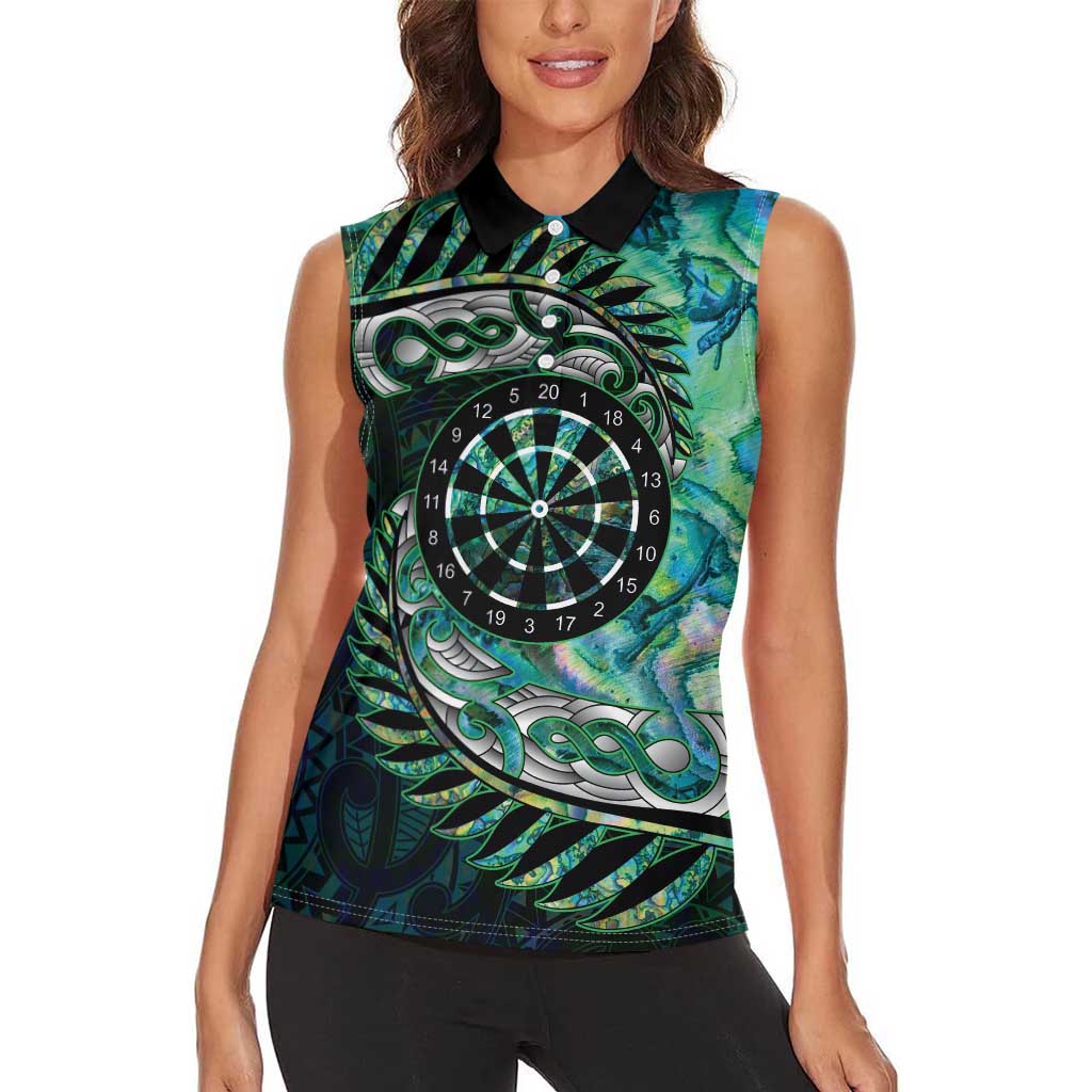 New Zealand Darts Personalised Women Sleeveless Polo Shirt Aotearoa Silver Fern Green Papua Shell Spirit LT9 - Polynesian Pride