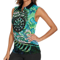 New Zealand Darts Personalised Women Sleeveless Polo Shirt Aotearoa Silver Fern Green Papua Shell Spirit LT9 - Polynesian Pride