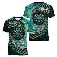 New Zealand Darts Personalised Women V-Neck T-Shirt Aotearoa Silver Fern Green Papua Shell Spirit LT9 - Polynesian Pride