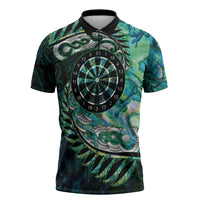 New Zealand Darts Personalised Zipper Polo Shirt Aotearoa Silver Fern Green Papua Shell Spirit LT9 Green - Polynesian Pride