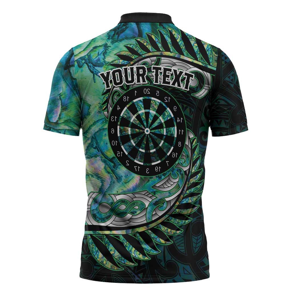 New Zealand Darts Personalised Zipper Polo Shirt Aotearoa Silver Fern Green Papua Shell Spirit LT9 - Polynesian Pride