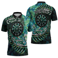 New Zealand Darts Personalised Zipper Polo Shirt Aotearoa Silver Fern Green Papua Shell Spirit LT9 - Polynesian Pride