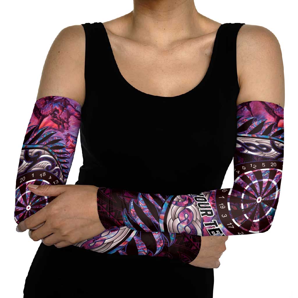 New Zealand Darts Personalised Arm Sleeves Aotearoa Silver Fern Pink Papua Shell Spirit LT9 - Polynesian Pride