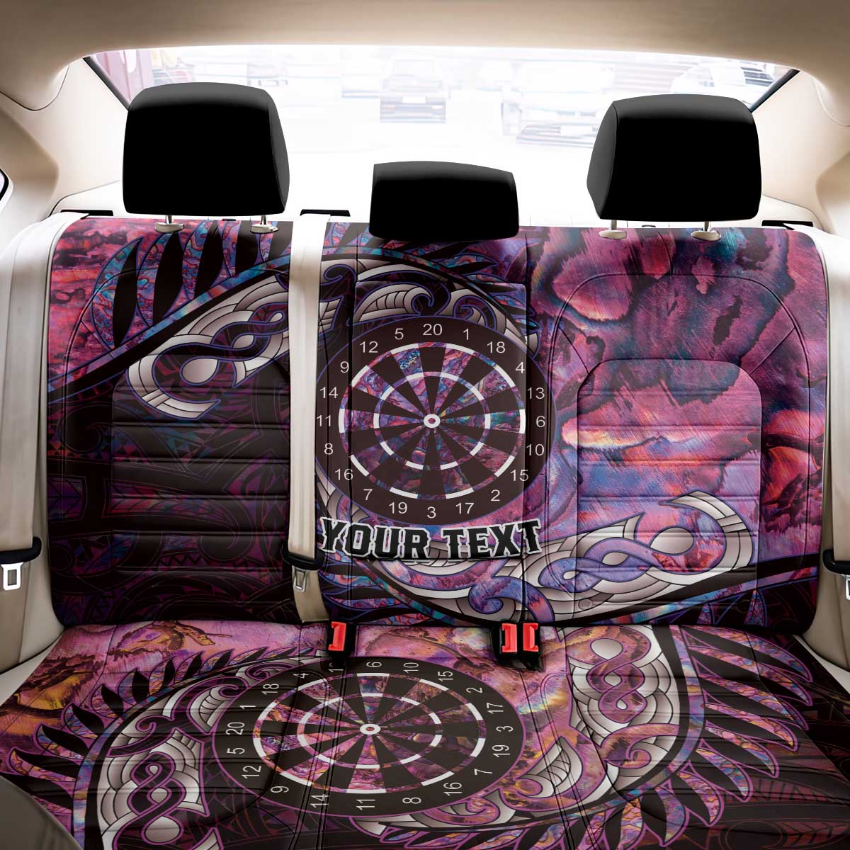 New Zealand Darts Personalised Back Car Seat Cover Aotearoa Silver Fern Pink Papua Shell Spirit LT9 - Polynesian Pride