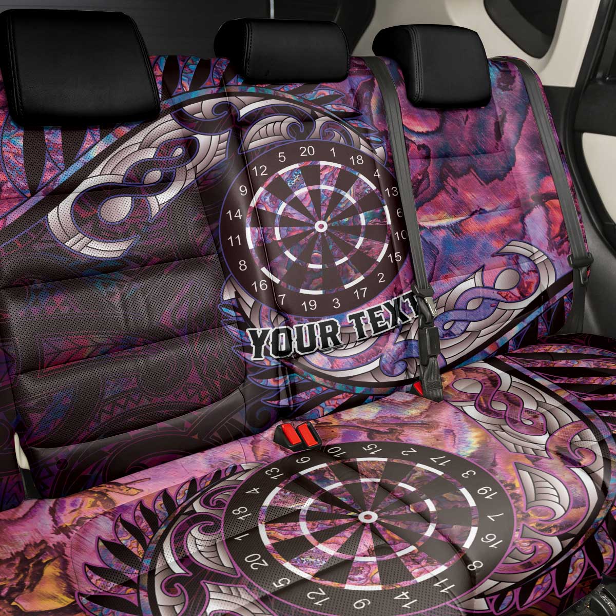 New Zealand Darts Personalised Back Car Seat Cover Aotearoa Silver Fern Pink Papua Shell Spirit LT9 - Polynesian Pride