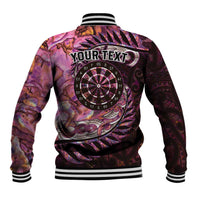 New Zealand Darts Personalised Baseball Jacket Aotearoa Silver Fern Pink Papua Shell Spirit LT9 - Polynesian Pride