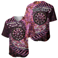 New Zealand Darts Personalised Baseball Jersey Aotearoa Silver Fern Pink Papua Shell Spirit LT9 - Polynesian Pride