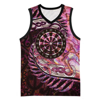 New Zealand Darts Personalised Basketball Jersey Aotearoa Silver Fern Pink Papua Shell Spirit LT9 Unisex Pink - Polynesian Pride