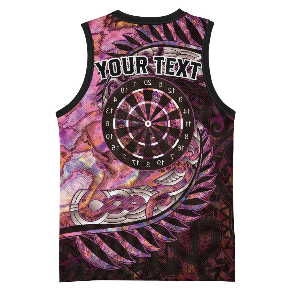 New Zealand Darts Personalised Basketball Jersey Aotearoa Silver Fern Pink Papua Shell Spirit LT9 - Polynesian Pride