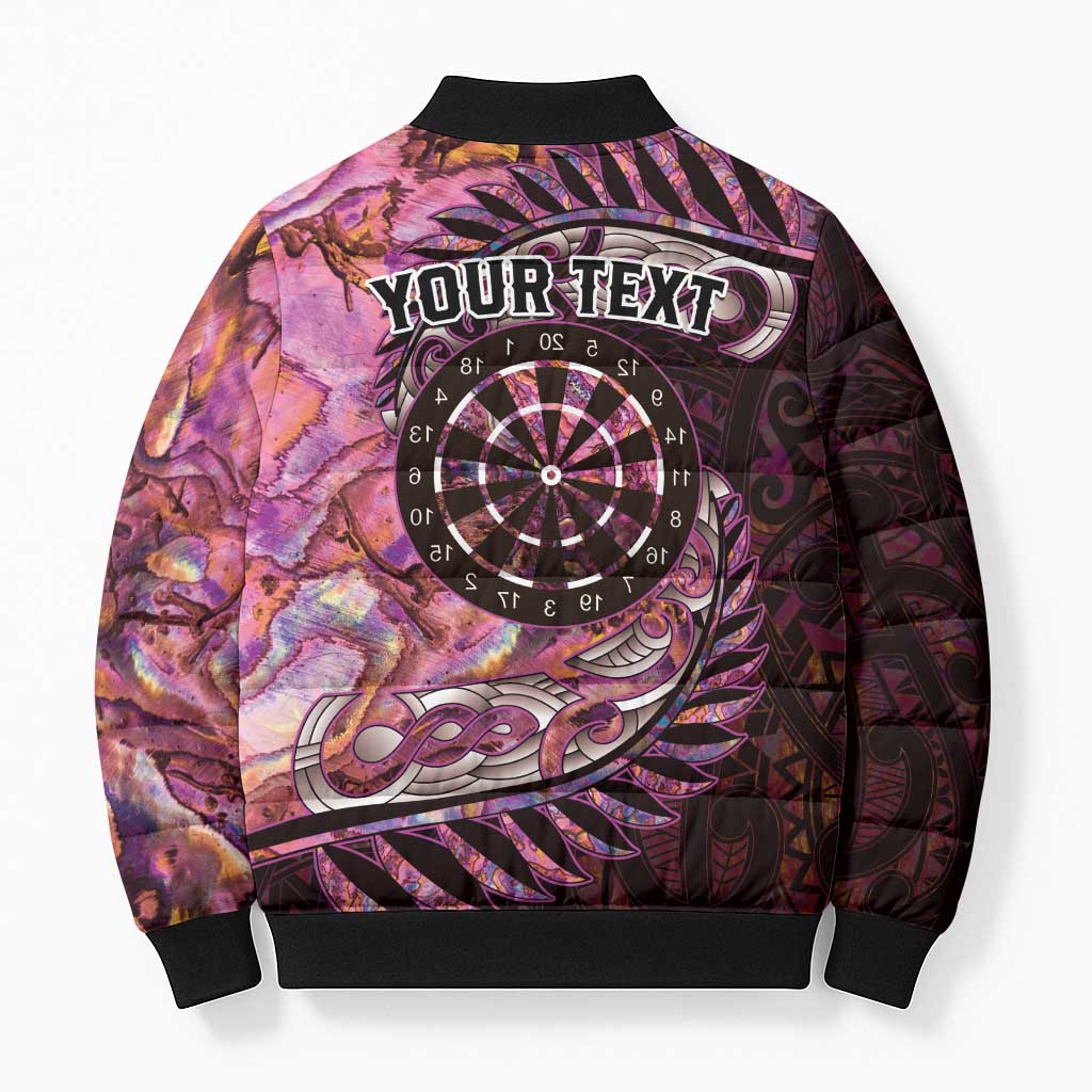 New Zealand Darts Personalised Bomber Puffer Jacket Aotearoa Silver Fern Pink Papua Shell Spirit LT9 - Polynesian Pride