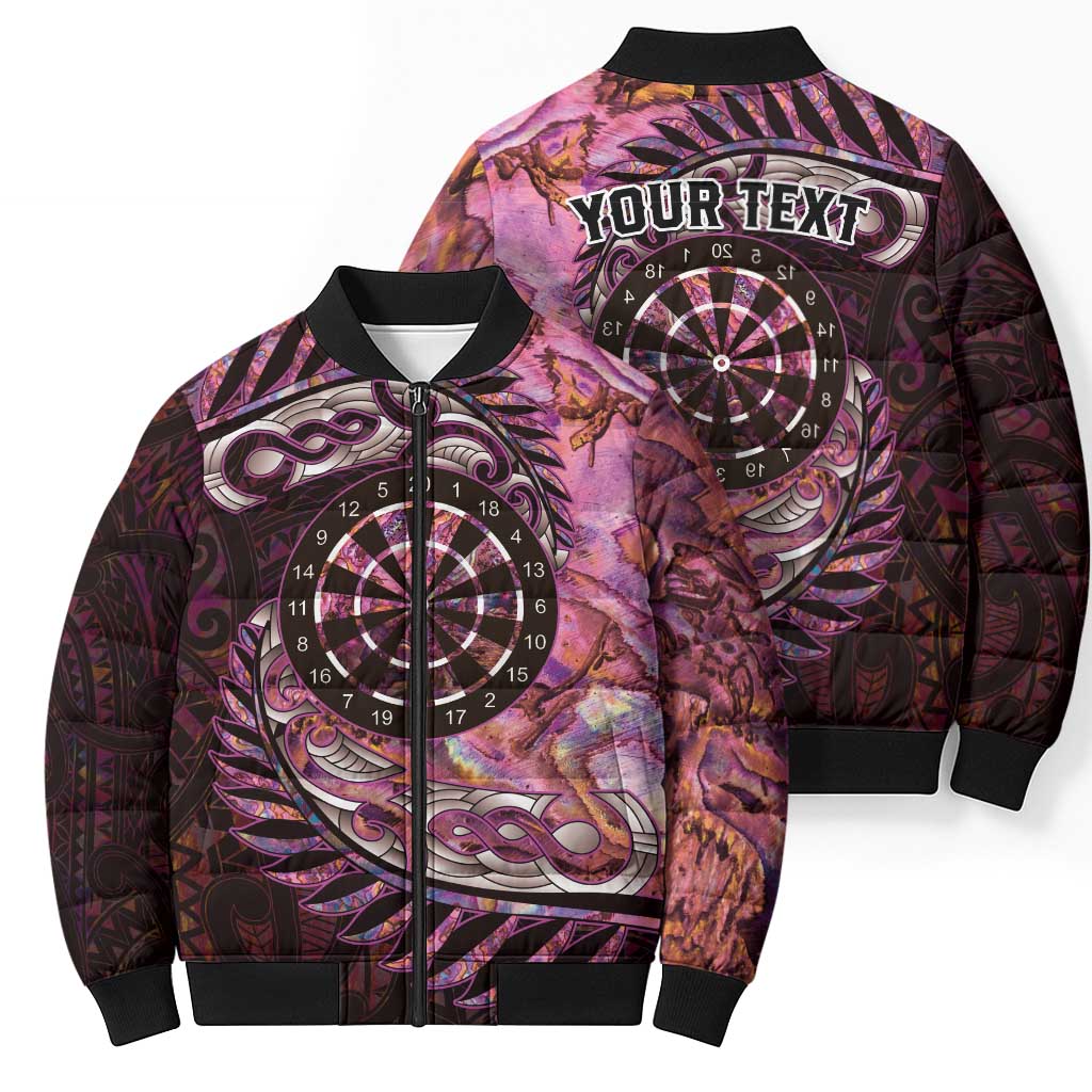 New Zealand Darts Personalised Bomber Puffer Jacket Aotearoa Silver Fern Pink Papua Shell Spirit LT9 - Polynesian Pride