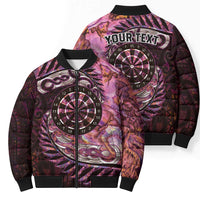 New Zealand Darts Personalised Bomber Puffer Jacket Aotearoa Silver Fern Pink Papua Shell Spirit LT9 - Polynesian Pride