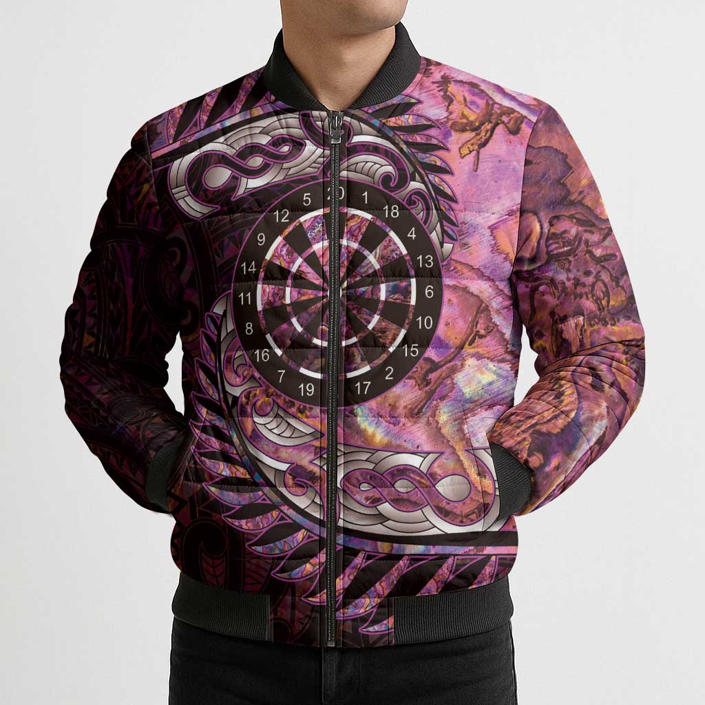 New Zealand Darts Personalised Bomber Puffer Jacket Aotearoa Silver Fern Pink Papua Shell Spirit LT9 - Polynesian Pride