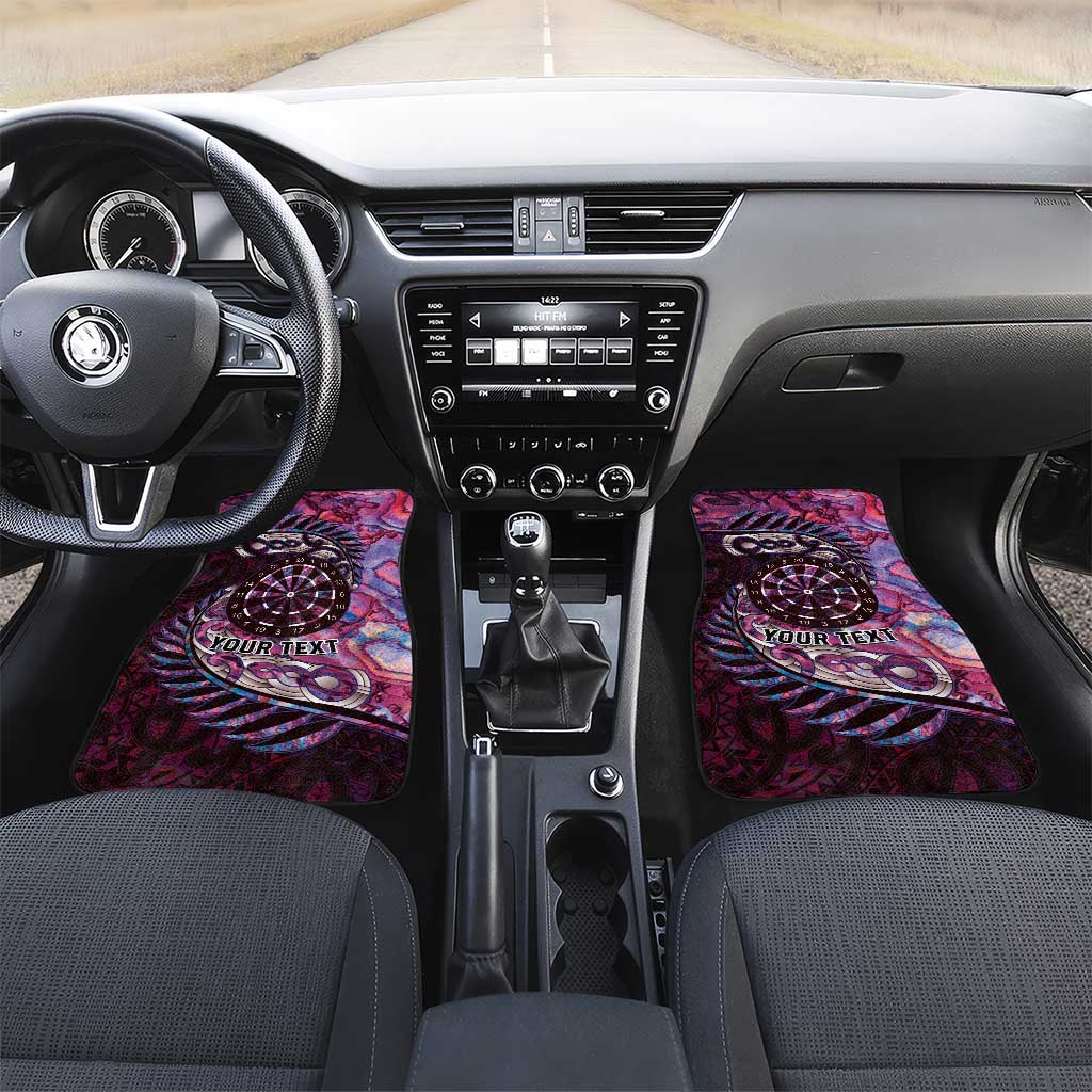 New Zealand Darts Personalised Car Mats Aotearoa Silver Fern Pink Papua Shell Spirit LT9 Set 2pcs - Front Pink - Polynesian Pride