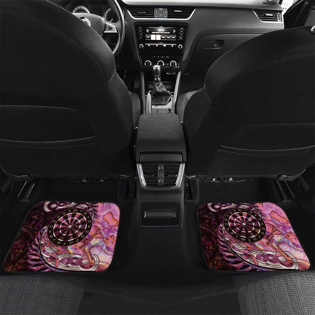 New Zealand Darts Personalised Car Mats Aotearoa Silver Fern Pink Papua Shell Spirit LT9 Set 2pcs - Back Pink - Polynesian Pride