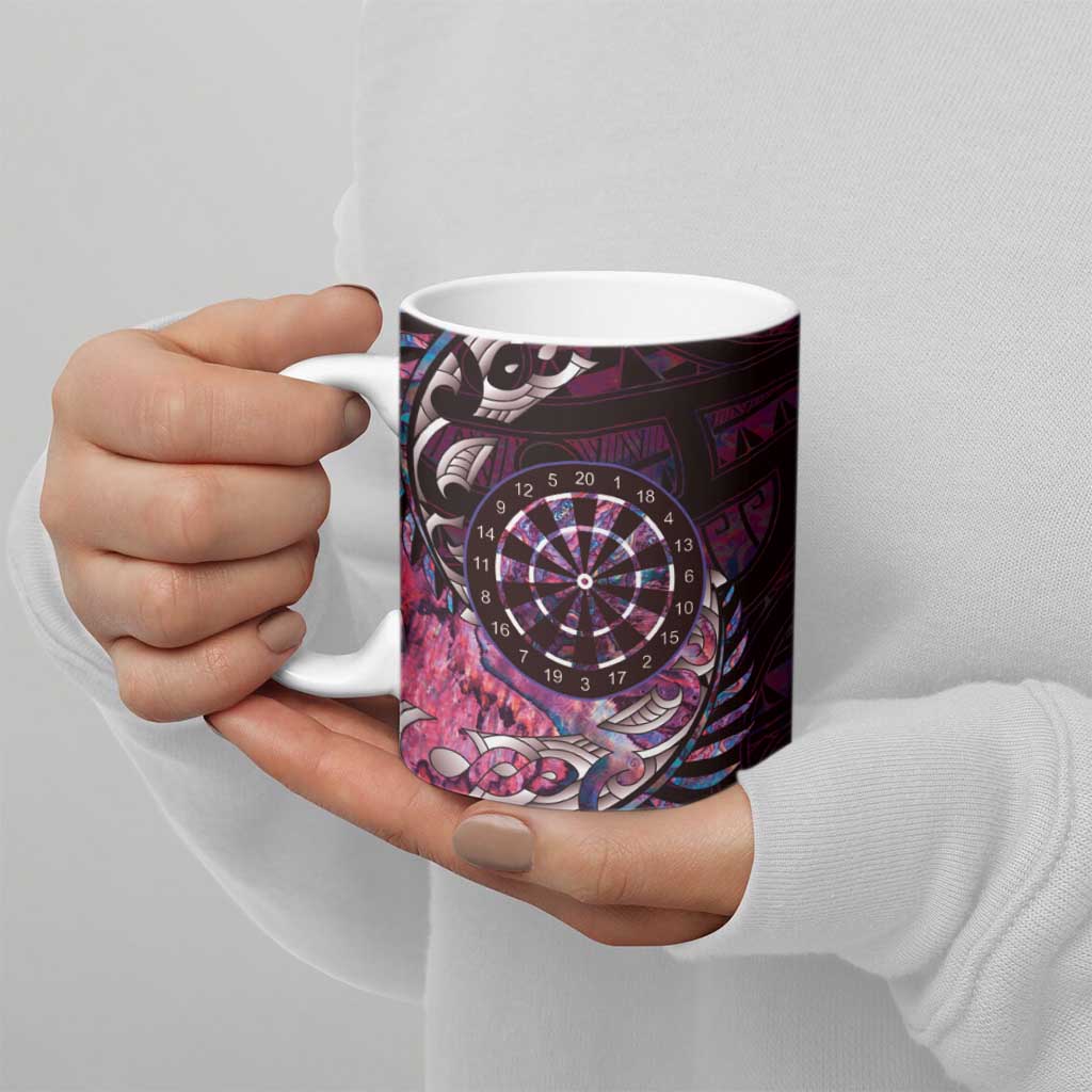 New Zealand Darts Personalised Ceramic Mug Aotearoa Silver Fern Pink Papua Shell Spirit - Polynesian Pride