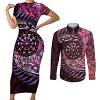 New Zealand Darts Personalised Couples Matching Short Sleeve Bodycon Dress and Long Sleeve Button Shirt Aotearoa Silver Fern Pink Papua Shell Spirit LT9 Pink - Polynesian Pride
