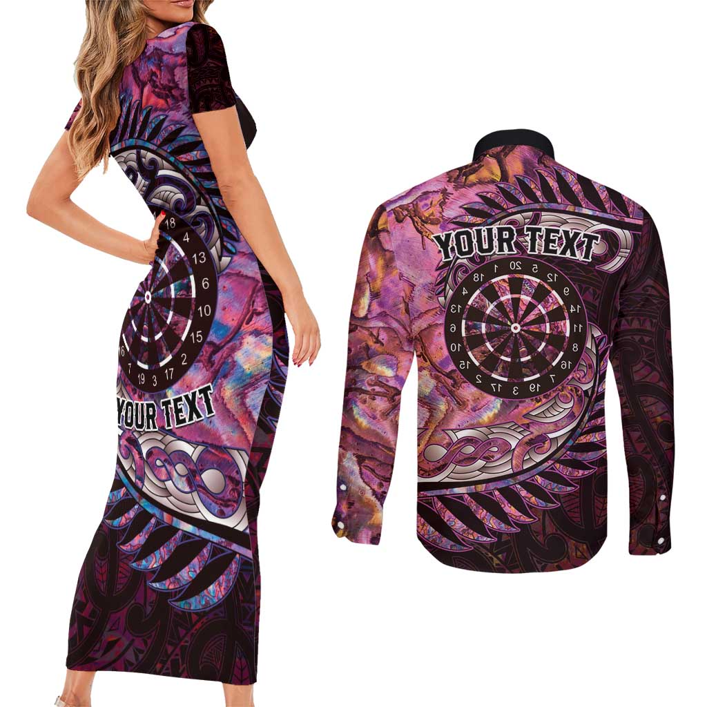 New Zealand Darts Personalised Couples Matching Short Sleeve Bodycon Dress and Long Sleeve Button Shirt Aotearoa Silver Fern Pink Papua Shell Spirit LT9 - Polynesian Pride