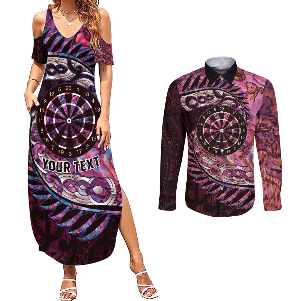 New Zealand Darts Personalised Couples Matching Summer Maxi Dress and Long Sleeve Button Shirt Aotearoa Silver Fern Pink Papua Shell Spirit LT9 Pink - Polynesian Pride